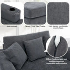 Chenille Fabric Oversized Chaise Lounger, 39.7 /43.5 /55  Chair Bed Sofa Couch with Pillows, Charge Station & Cup Holders