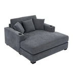 Chenille Fabric Oversized Chaise Lounger, 39.7 /43.5 /55  Chair Bed Sofa Couch with Pillows, Charge Station & Cup Holders