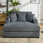 Chenille Fabric Oversized Chaise Lounger, 39.7 /43.5 /55  Chair Bed Sofa Couch with Pillows, Charge Station & Cup Holders