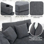 Chenille Fabric Oversized Chaise Lounger, 39.7 /43.5 /55  Chair Bed Sofa Couch with Pillows, Charge Station & Cup Holders