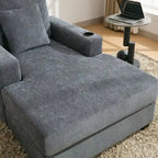 Chenille Fabric Oversized Chaise Lounger, 39.7 /43.5 /55  Chair Bed Sofa Couch with Pillows, Charge Station & Cup Holders