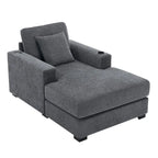 Chenille Fabric Oversized Chaise Lounger, 39.7 /43.5 /55  Chair Bed Sofa Couch with Pillows, Charge Station & Cup Holders
