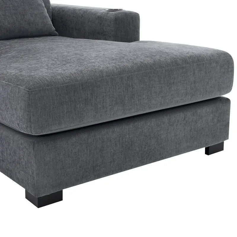 Chenille Fabric Oversized Chaise Lounger, 39.7 /43.5 /55  Chair Bed Sofa Couch with Pillows, Charge Station & Cup Holders