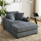 Chenille Fabric Oversized Chaise Lounger, 39.7 /43.5 /55  Chair Bed Sofa Couch with Pillows, Charge Station & Cup Holders