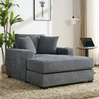 Chenille Fabric Oversized Chaise Lounger, 39.7 /43.5 /55  Chair Bed Sofa Couch with Pillows, Charge Station & Cup Holders