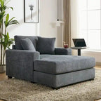 Chenille Fabric Oversized Chaise Lounger, 39.7 /43.5 /55  Chair Bed Sofa Couch with Pillows, Charge Station & Cup Holders