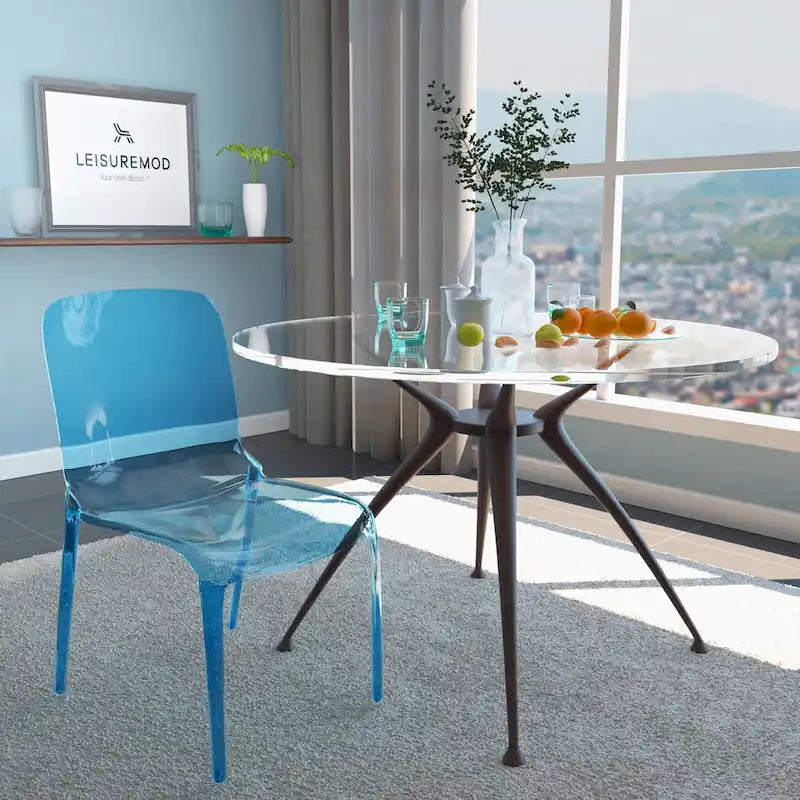 Stackable Acrylic Minimalist Plastic Dining Chair Modern Full Back Transparent Accent Side Chair for Dining Room & Kitchen