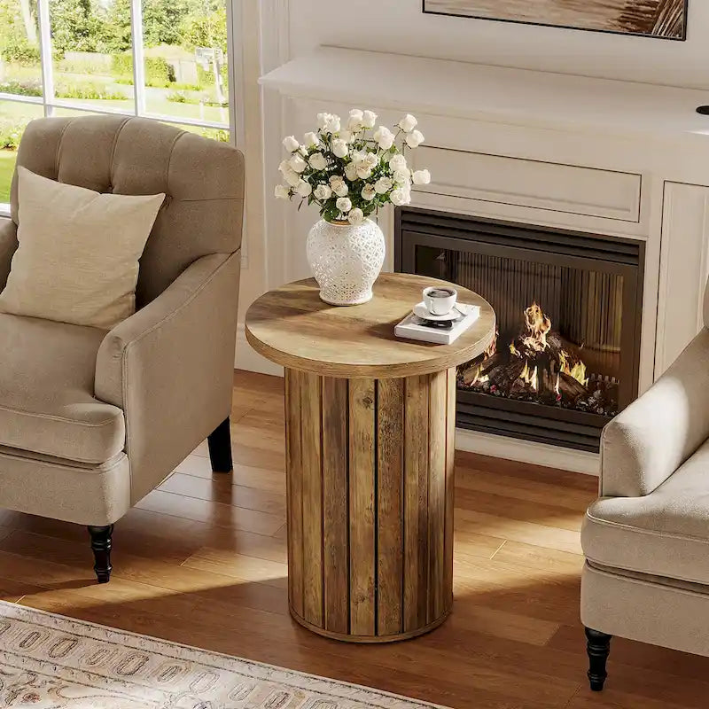 Round End Table with Pedestal Base, Small Couch Side Table