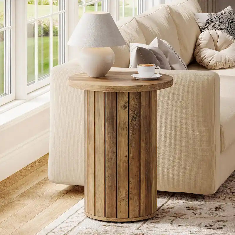 Round End Table with Pedestal Base, Small Couch Side Table
