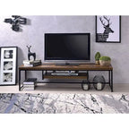 Weathered Oak 47" TV Stand with Black Metal Legs