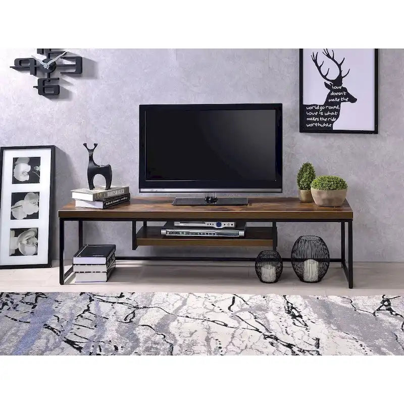 Oak Industrial Style 47  TV Stand with Storage Shelf and Metal Legs for Living Room
