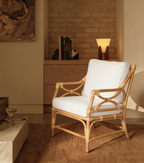 White and Natural Rattan Armchair with Cushion