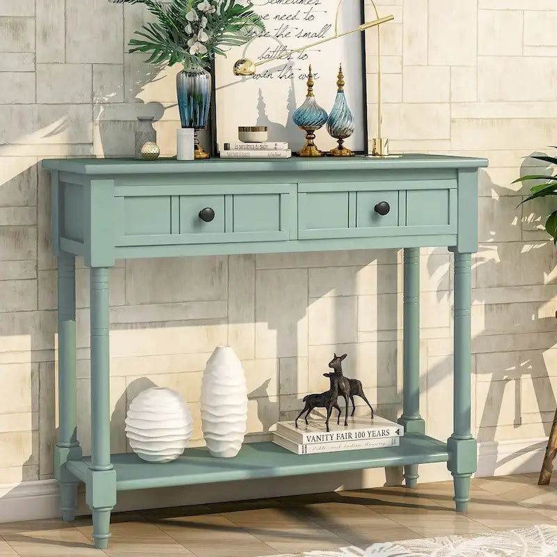 Console Sofa Table with Two Storage Drawers And Bottom Shelf