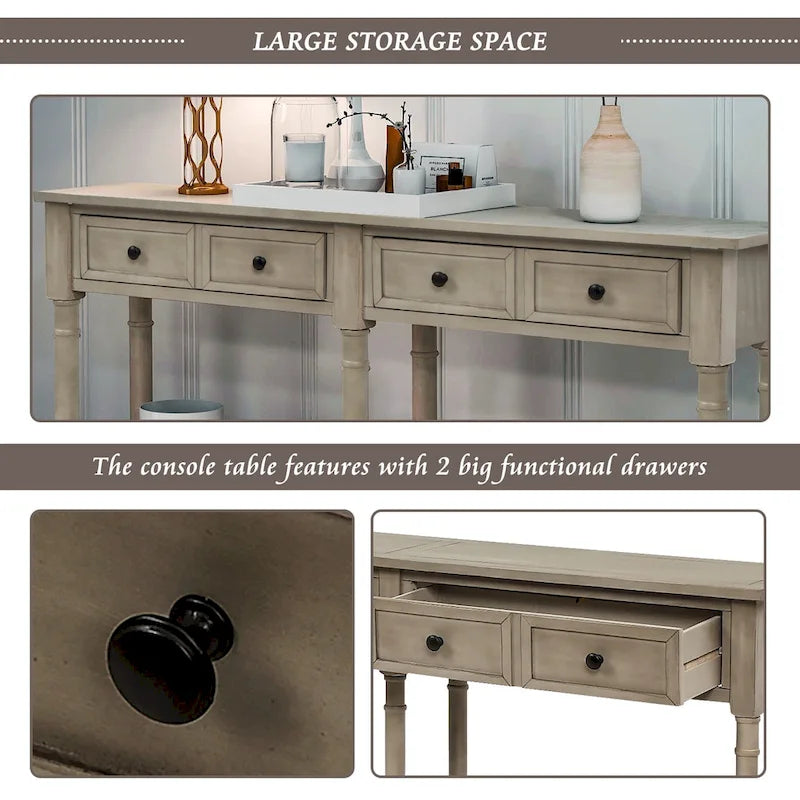 Console Sofa Table with Two Storage Drawers And Bottom Shelf