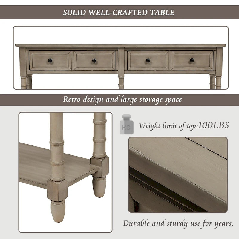 Console Sofa Table with Two Storage Drawers And Bottom Shelf