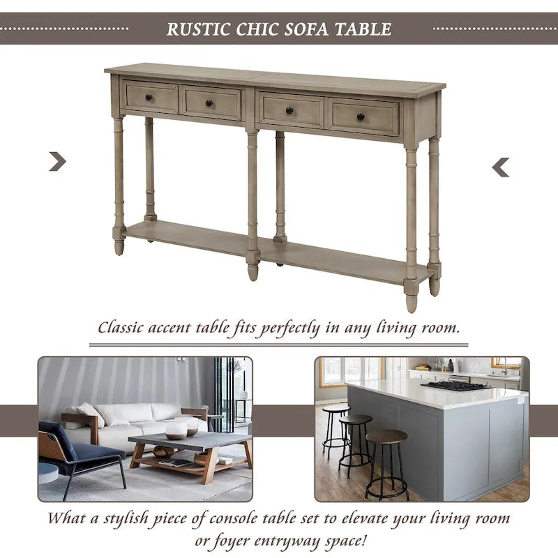 Console Sofa Table with Two Storage Drawers And Bottom Shelf