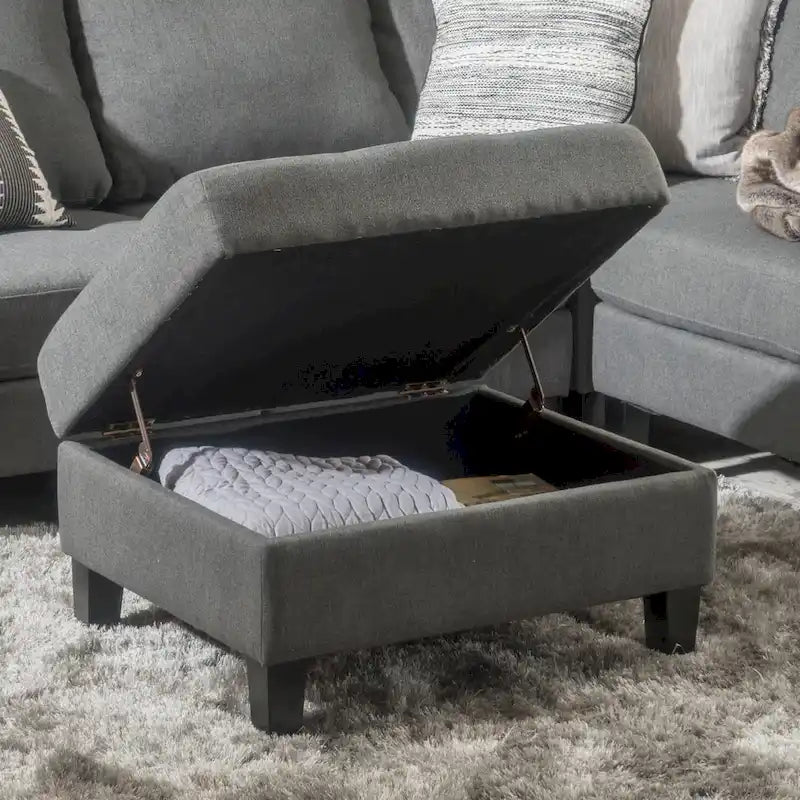 Tufted Fabric Storage Ottoman with Birch Legs