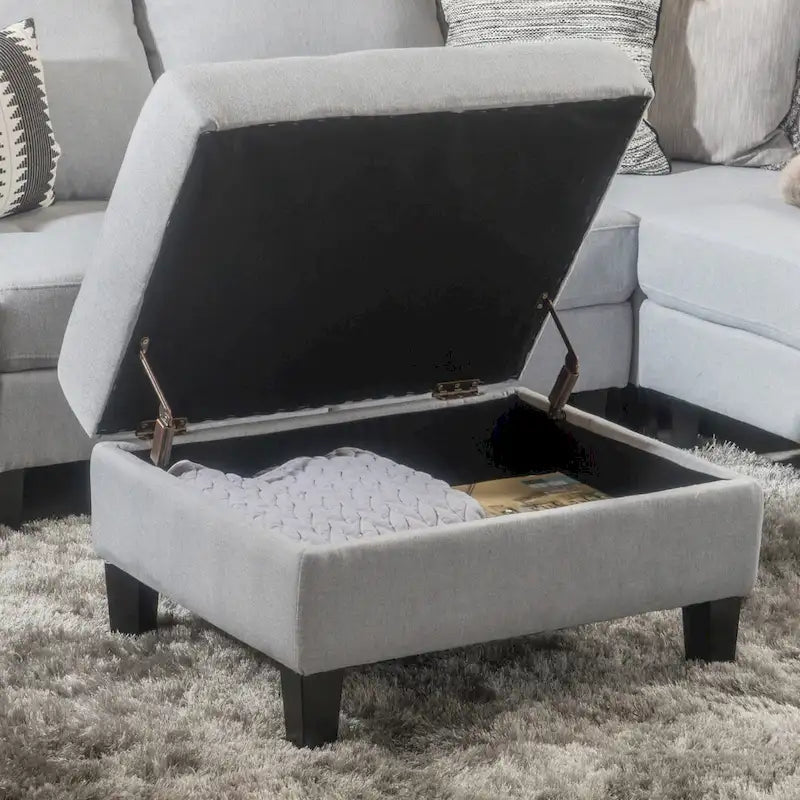 Tufted Fabric Storage Ottoman with Birch Legs