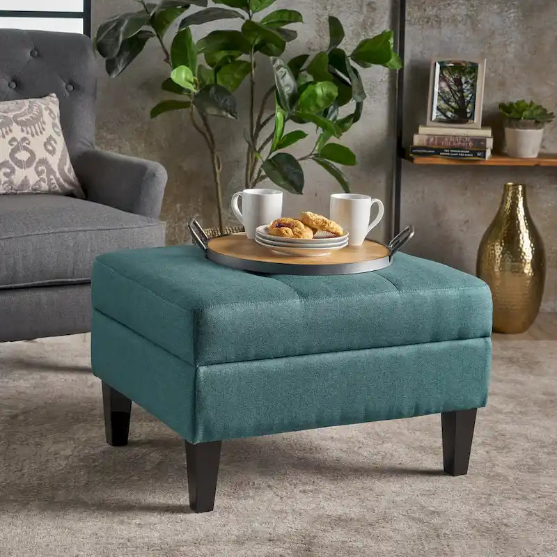 Tufted Fabric Storage Ottoman with Birch Legs