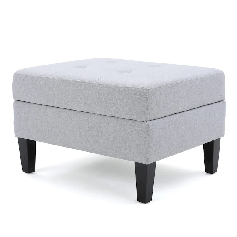Tufted Fabric Storage Ottoman with Birch Legs