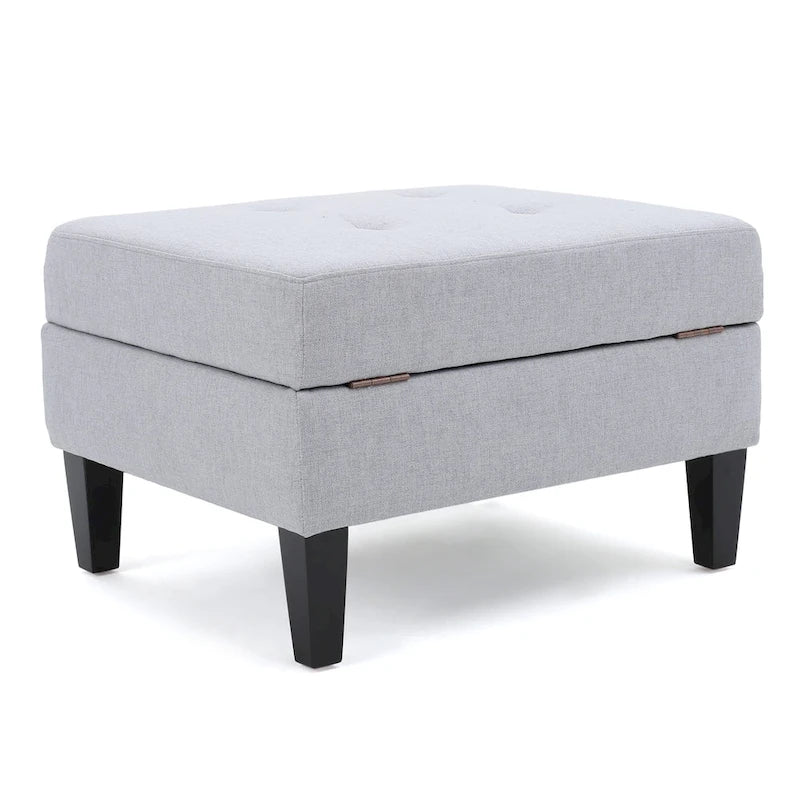 Tufted Fabric Storage Ottoman with Birch Legs