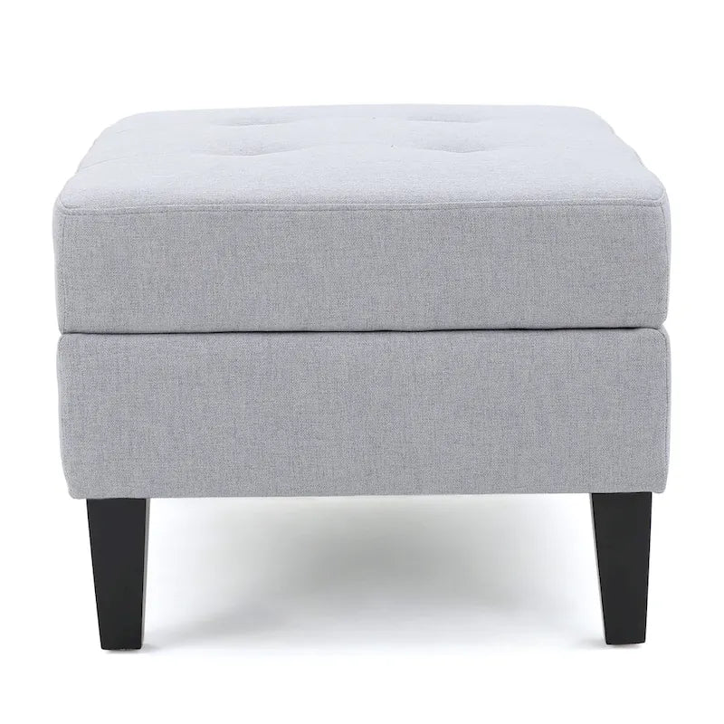 Tufted Fabric Storage Ottoman with Birch Legs
