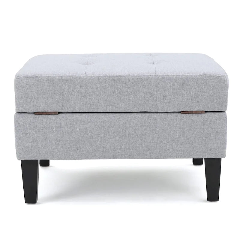 Tufted Fabric Storage Ottoman with Birch Legs