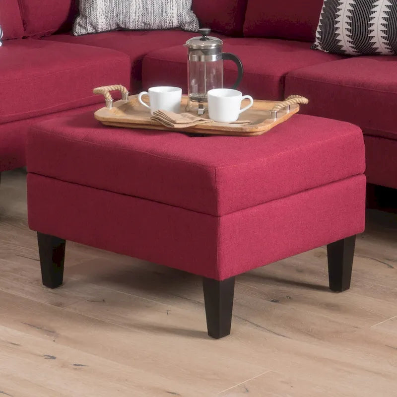 Tufted Fabric Storage Ottoman with Birch Legs