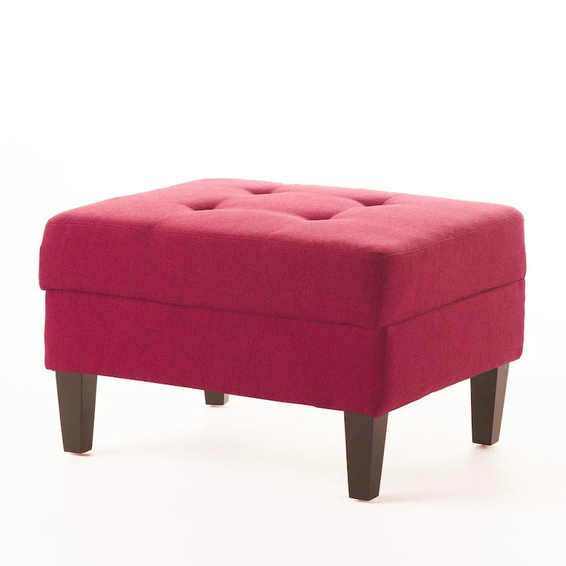 Tufted Fabric Storage Ottoman with Birch Legs