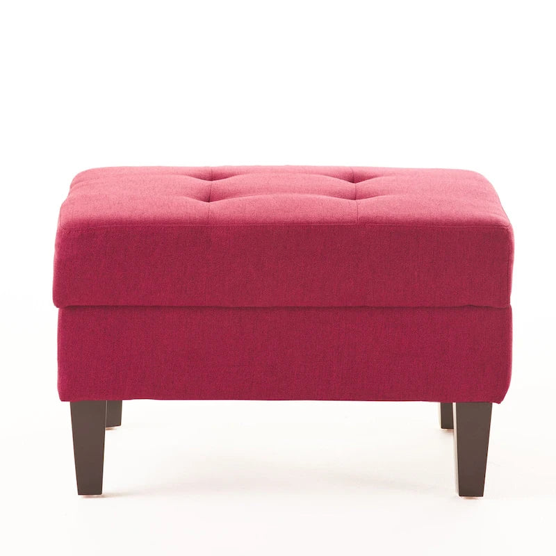 Tufted Fabric Storage Ottoman with Birch Legs