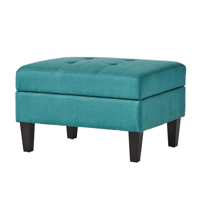 Tufted Fabric Storage Ottoman with Birch Legs