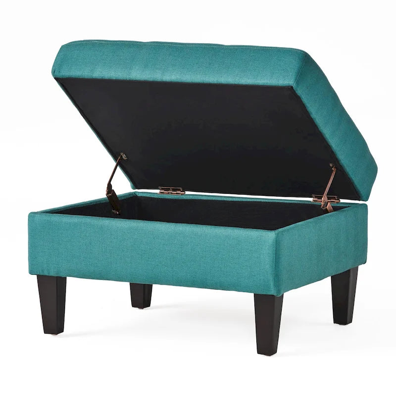 Tufted Fabric Storage Ottoman with Birch Legs