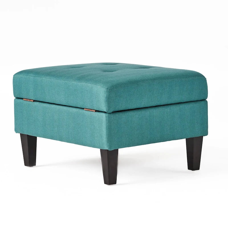 Tufted Fabric Storage Ottoman with Birch Legs