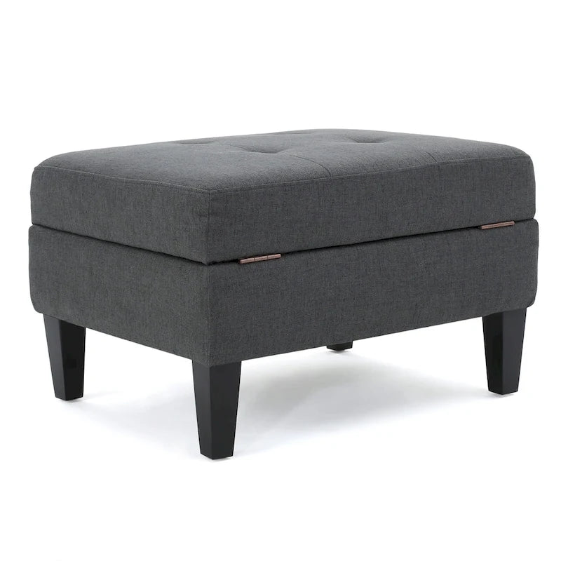 Tufted Fabric Storage Ottoman with Birch Legs