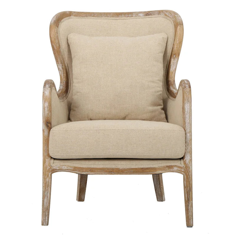 Beige Wing Chair with Oak Frame - Single Seat
