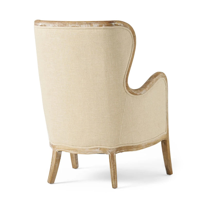 Beige Wing Chair with Oak Frame - Single Seat