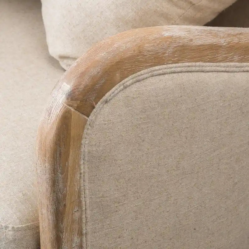 Beige Wing Chair with Oak Frame - Single Seat