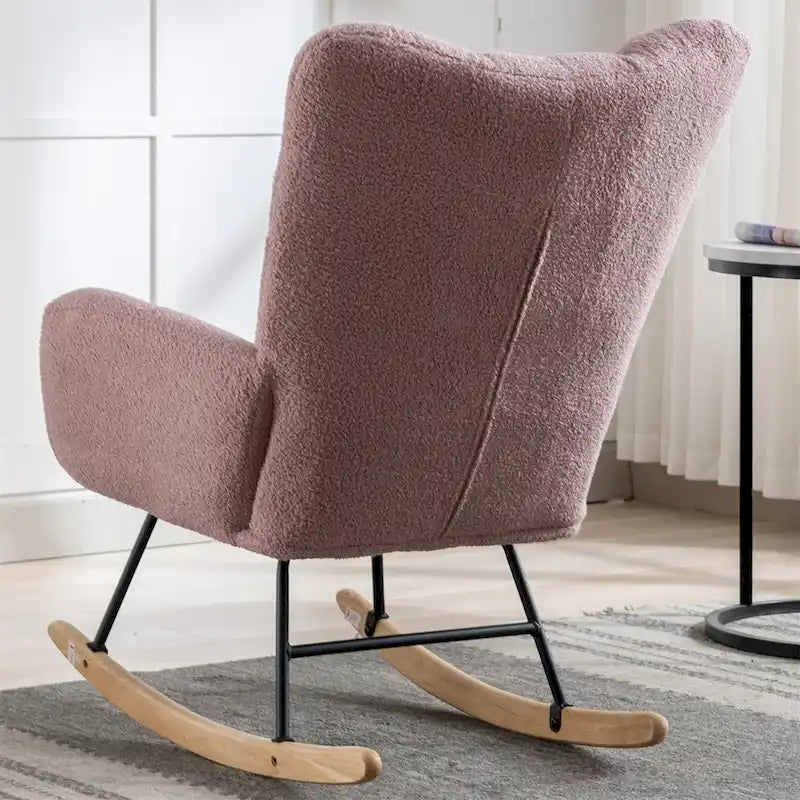 Rocking Chair Upholstered Glider Rocker Rocking Accent Chair Padded Seat with High Backrest Armchair