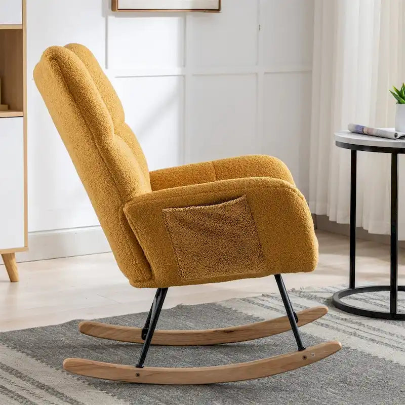 Rocking Chair Upholstered Glider Rocker Rocking Accent Chair Padded Seat with High Backrest Armchair