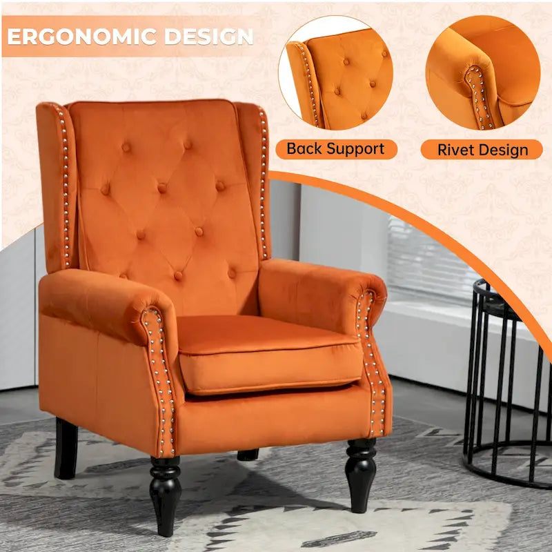 Mid-Century Velvet/Leather Upholstered Tufted Wood Frame Armchair