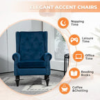 Mid-Century Velvet/Leather Upholstered Tufted Wood Frame Armchair