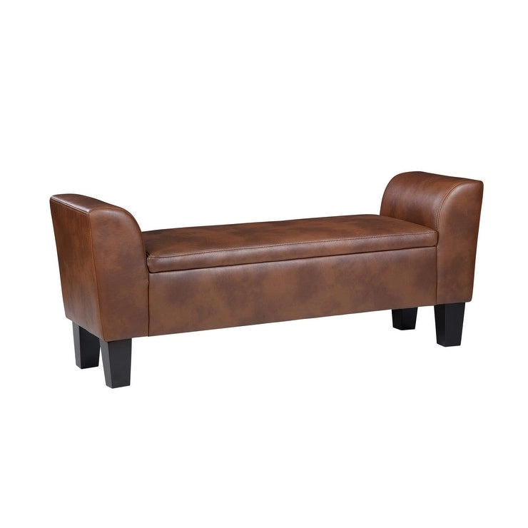 Gray Upholstered Storage Bench with Lift-Top
