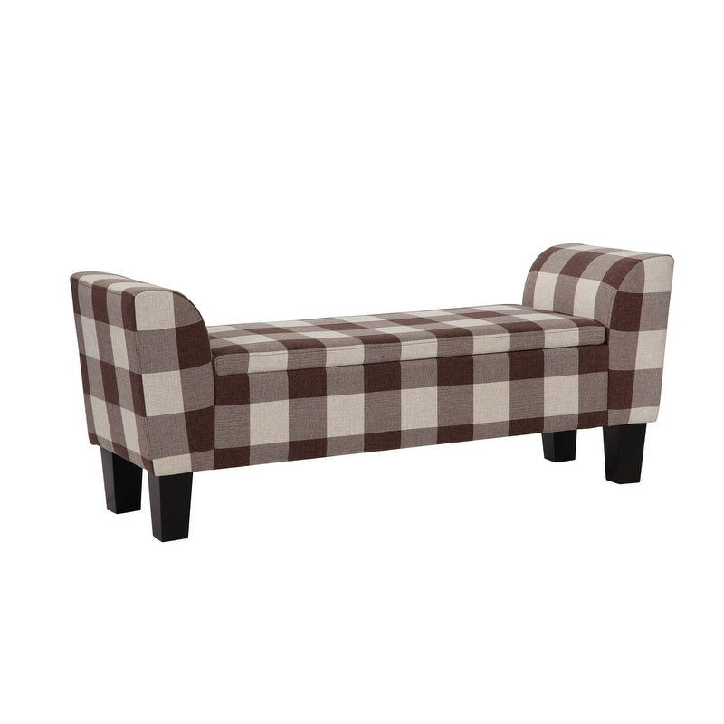 Gray Upholstered Storage Bench with Lift-Top