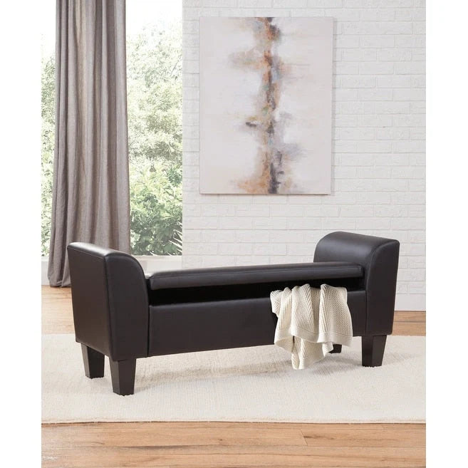 Gray Upholstered Storage Bench with Lift-Top