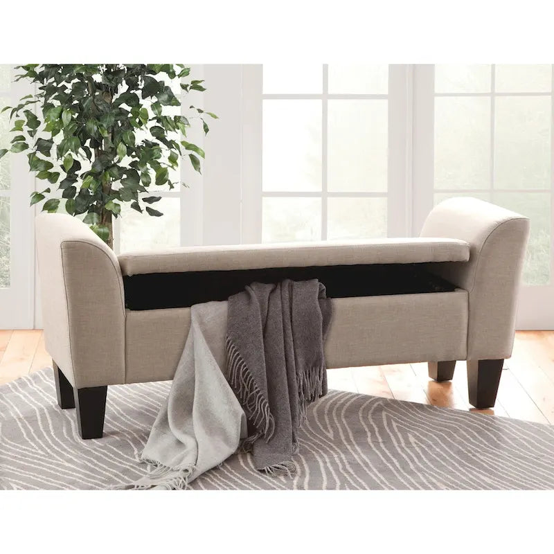 Gray Upholstered Storage Bench with Lift-Top
