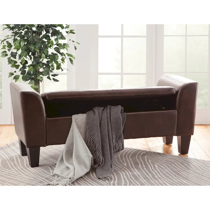 Gray Upholstered Storage Bench with Lift-Top