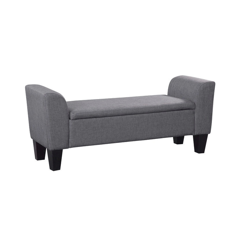 Gray Upholstered Storage Bench with Lift-Top