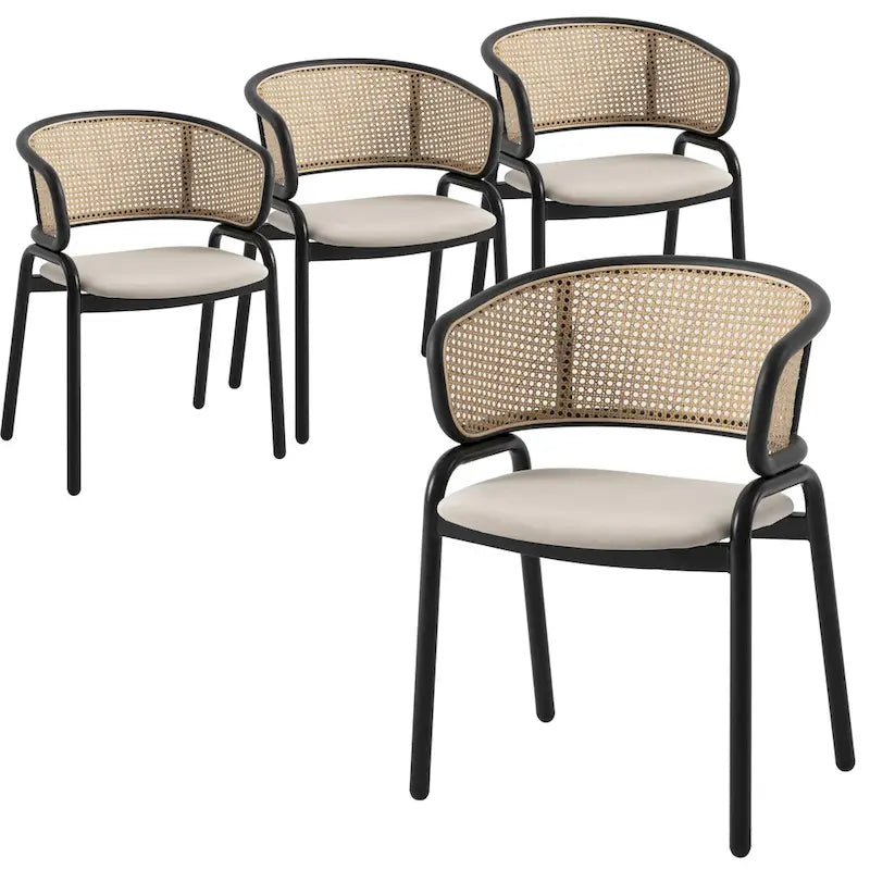 Ervilla Modern Wicker Back Dining Chair with Upholstered Velvet Seat Armchair for Dining Room and Kitchen, Set of 4 - 29.9 