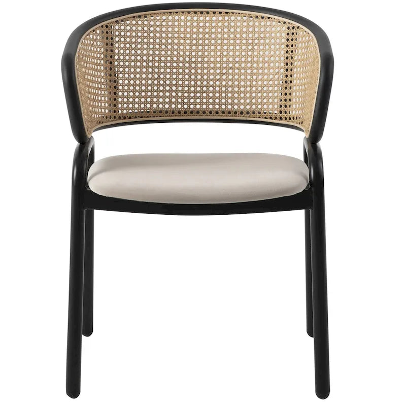 Wicker Back Dining Chair with Velvet Seat and Metal Legs