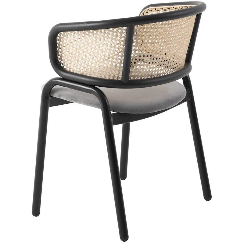 Wicker Back Dining Chair with Velvet Seat and Metal Legs